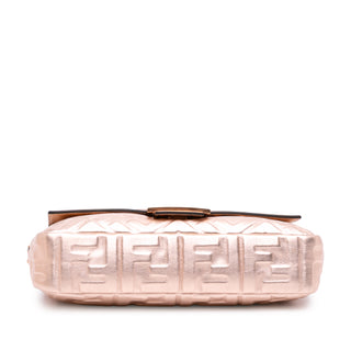 Fendi Zucca Embossed Metallic Leather Baguette Satchel