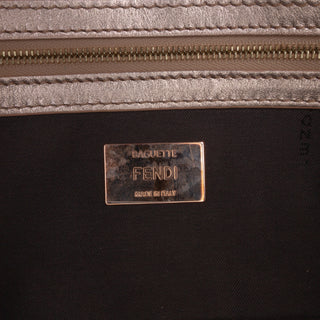 Fendi Zucca Embossed Metallic Leather Baguette Satchel