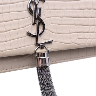 Ysl Croc Embossed Leather Monogram Kate Tassel Wallet on Chain