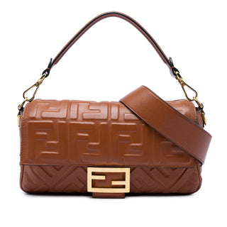 Fendi Zucca Embossed Leather Baguette Satchel