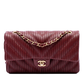 Chanel Medium Classic Chevron Calfskin Pleated Double Flap