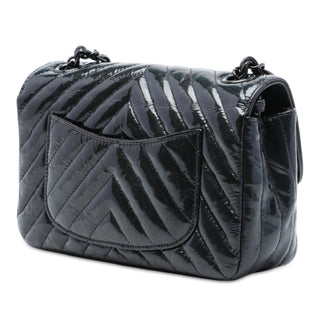 Chanel Mini Rectangular Classic Chevron Crumpled Patent So Black Single Flap
