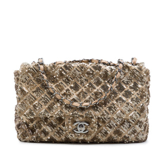 Chanel CC Quilted Sequin Embellished Satin Flap