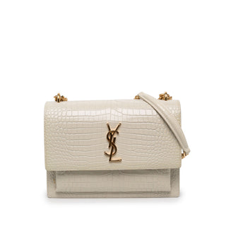 Saint Laurent Medium Croc Embossed Leather Monogram Sunset Crossbody