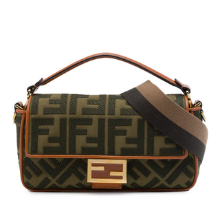 Fendi Zucca Embroidered Canvas Baguette Satchel