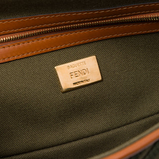 Fendi Zucca Embroidered Canvas Baguette Satchel