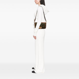 Fendi Zucca Embroidered Canvas Baguette Satchel
