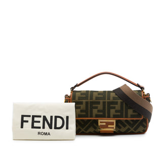 Fendi Zucca Embroidered Canvas Baguette Satchel