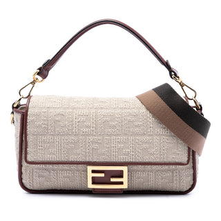 Fendi Zucca Embroidered Canvas Baguette Satchel