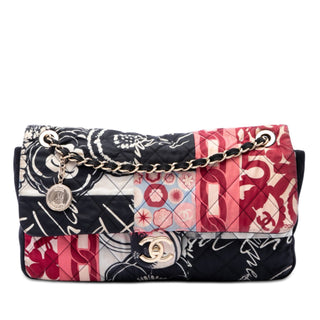 Chanel Jumbo Printed Nylon and Jersey Patchwork Single Flap