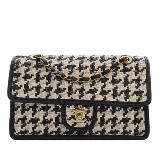 Chanel CC Woven Lambskin and Viscose Houndstooth Single Flap