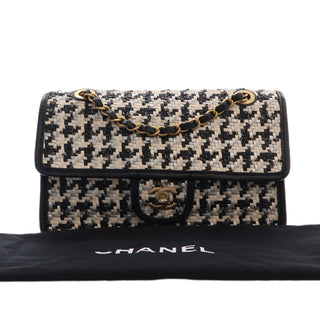 Chanel CC Woven Lambskin and Viscose Houndstooth Single Flap