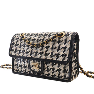 Chanel CC Woven Lambskin and Viscose Houndstooth Single Flap