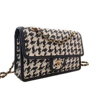 Chanel CC Woven Lambskin and Viscose Houndstooth Single Flap