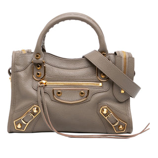 Balenciaga Mini Goatskin Motocross Classic Metallic Edge City Satchel