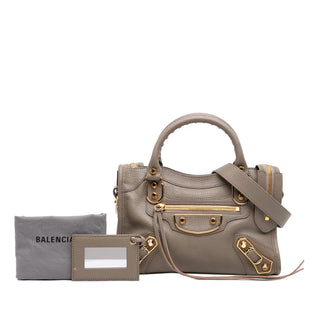 Balenciaga Mini Goatskin Motocross Classic Metallic Edge City Satchel