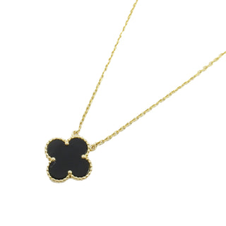 Van Cleef 18K Yellow Gold and Onyx Vintage Alhambra Pendant Necklace