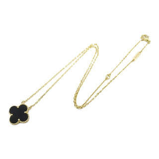 Van Cleef 18K Yellow Gold and Onyx Vintage Alhambra Pendant Necklace