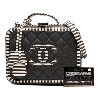 Chanel Small Caviar Striped CC Filigree Vanity Case