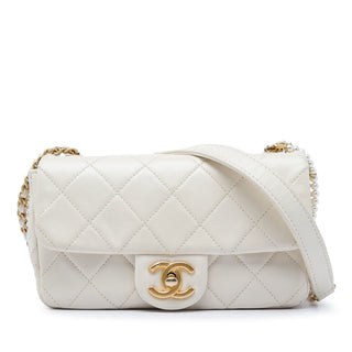 Chanel Mini Quilted Calfskin Crystal Pearls Chain Flap