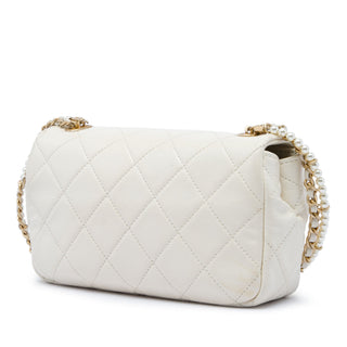 Chanel Mini Quilted Calfskin Crystal Pearls Chain Flap
