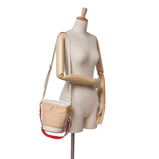 Prada City Calf Trimmed Paglia Bucket Bag