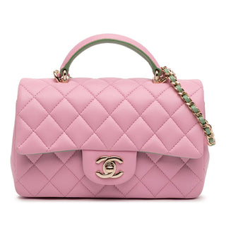 Chanel Mini Rectangular Bicolor Quilted Lambskin Top Handle Flap