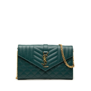 Saint Laurent Grain De Poudre Triquilt Monogram Envelope Wallet on Chain