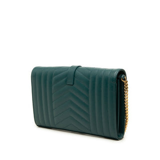 Saint Laurent Grain De Poudre Triquilt Monogram Envelope Wallet on Chain