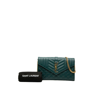 Saint Laurent Grain De Poudre Triquilt Monogram Envelope Wallet on Chain