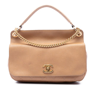 Chanel CC Stitched Caviar Turnlock Top Handle Flap