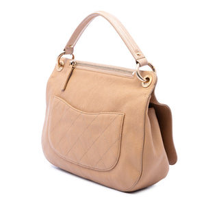 Chanel CC Stitched Caviar Turnlock Top Handle Flap
