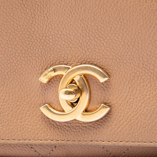 Chanel CC Stitched Caviar Turnlock Top Handle Flap