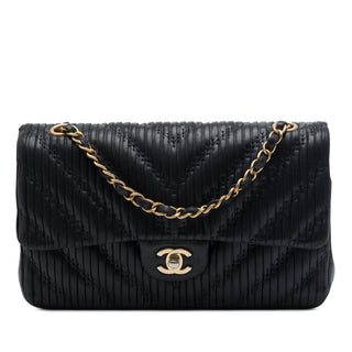Chanel Medium Classic Chevron Calfskin Pleated Double Flap