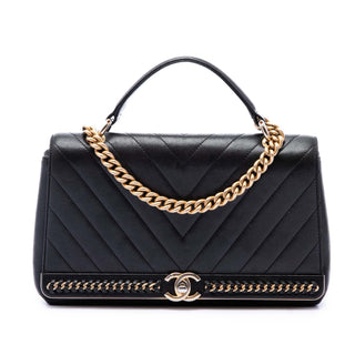 Chanel Chevron Sheepskin Stitched Chain Top Handle Flap
