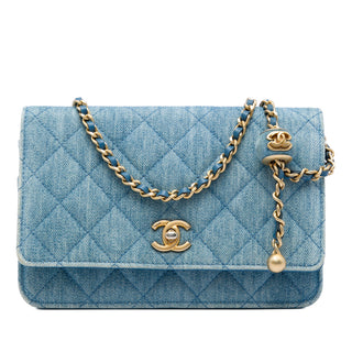 Chanel CC Quilted Denim Pearl Crush Wallet on Chain