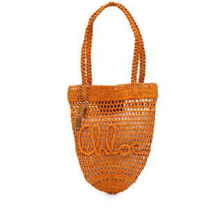 Chloé Small Raffia Embroidered Logo Summer Banana Tote