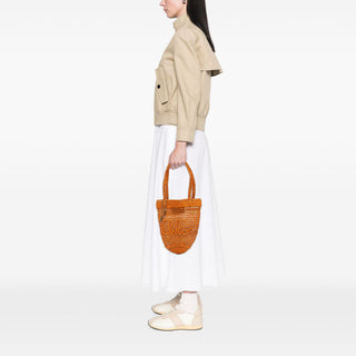 Chloé Small Raffia Embroidered Logo Summer Banana Tote