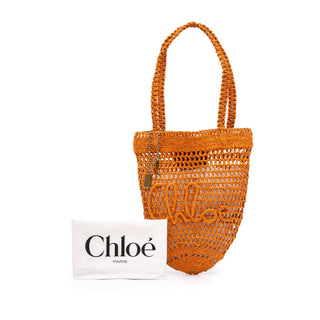 Chloé Small Raffia Embroidered Logo Summer Banana Tote