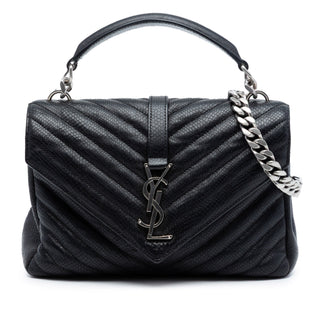 Saint Laurent Medium Chevron Embossed Leather Monogram College Satchel