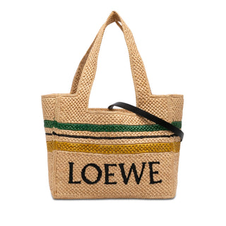 LOEWE Paulas Ibiza Medium Raffia Striped Font Tote