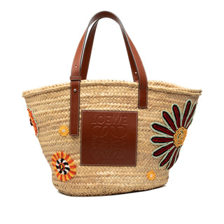 LOEWE Large Floral Embroidered Raffia Basket Tote