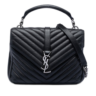 Saint Laurent Medium Chevron Sheepskin Monogram College Satchel