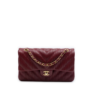Chanel Medium Classic Chevron Calfskin Pleated Double Flap