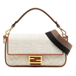 Fendi Zucca Embroidered Canvas Baguette Satchel