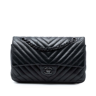 Chanel Medium Classic Chevron Lambskin So Black Double Flap