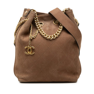 Chanel Small CC Quilted Suede On My Shoulder Drawstring Bucket Bag