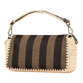 Fendi
Pequin Gingham Canvas And Raffia Baguette Satchel