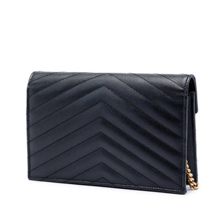 Saint Laurent Grain De Poudre Matelasse Chevron Monogram Chain Wallet