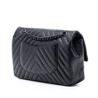 Chanel Medium Classic Chevron Lambskin So Black Double Flap